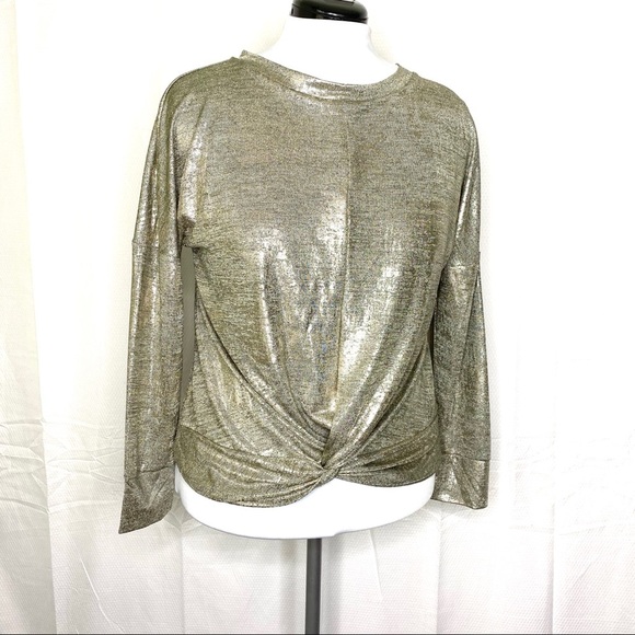 Fourteenth‎ Place Gold Silver Metallic Front Knot Top- Small Long Sleeve - Picture 1 of 7